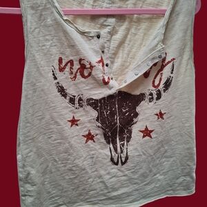 Source Unknown Cream Tank Top with Bull Skull Design